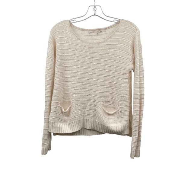 Rachel Roy Womens Pullover Sweater Long Sleeve Ribbed Cream Size Small Pockets - Picture 1 of 9